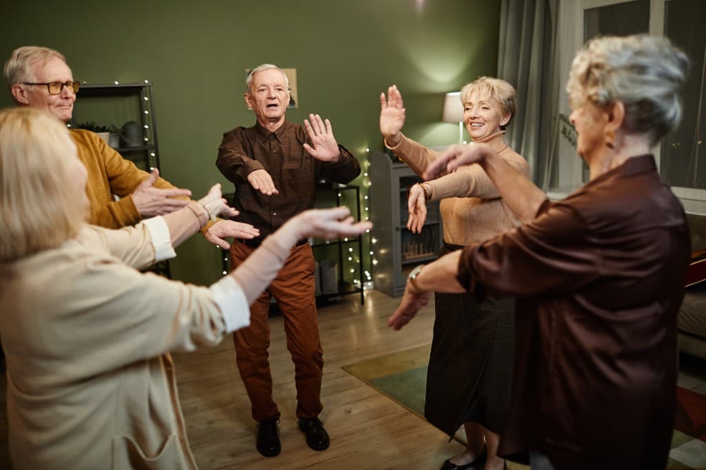 Seniors dancing indoors
