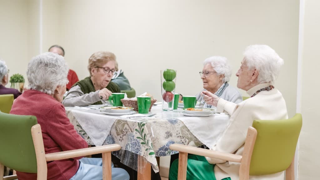 Senior women having lunch together